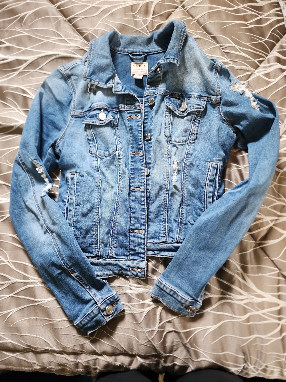 Guess Light Blue Distressed Denim Trucker Jacket - Women